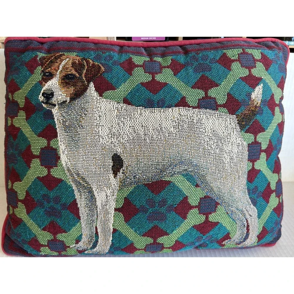 Pillow Jack Russel tapestry 17x12 pre-owned dog Decor Animal red Puppy